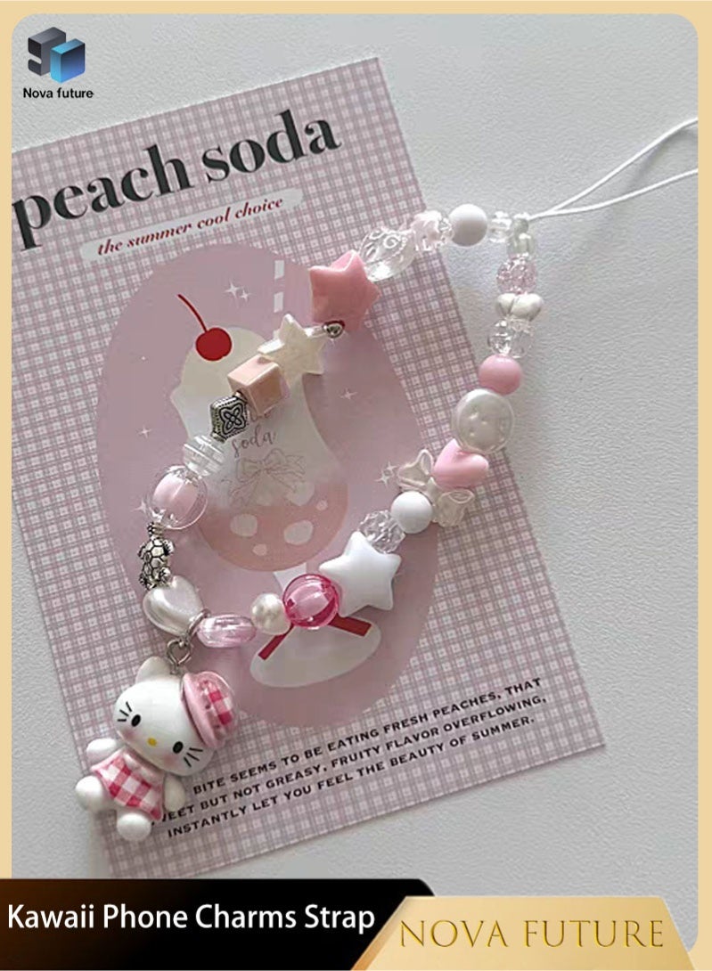 Nova future Kawaii Beaded  Phone Charms Strap Cute Kitten and Star Phone Lanyard Wrist Strap - Image 1